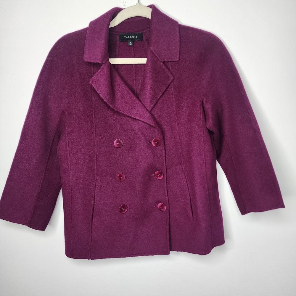 Talbots Women's Dark Purple Wool Blend Blazer Button Jacket Size 4